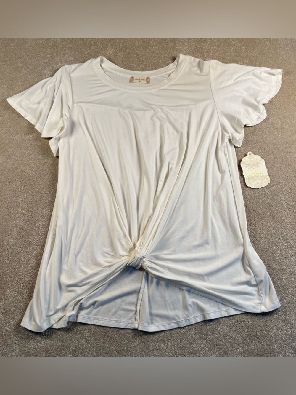 Altar'd State T Shirt Top Cream Flutter Sleeve Twist Front NWT Solid Medium